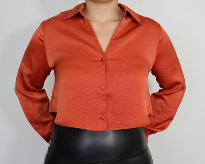 Cropped Button Up Collared Top