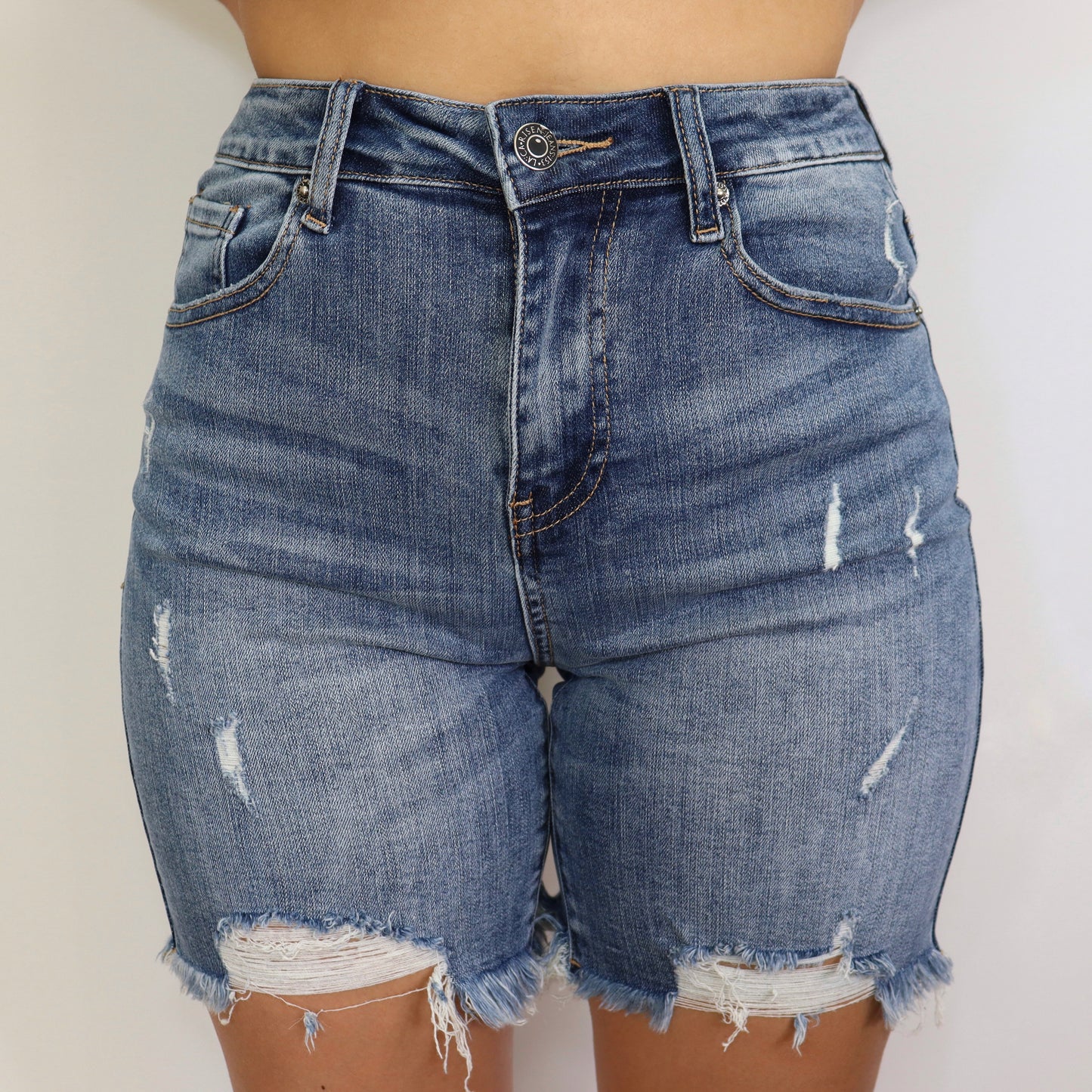 High Rise Distressed Shorts