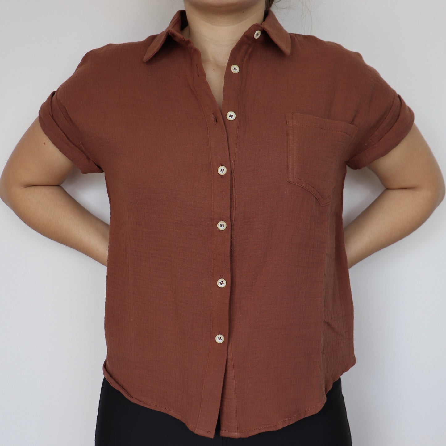 Short Sleeve Waffle Button Up