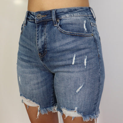 High Rise Distressed Shorts