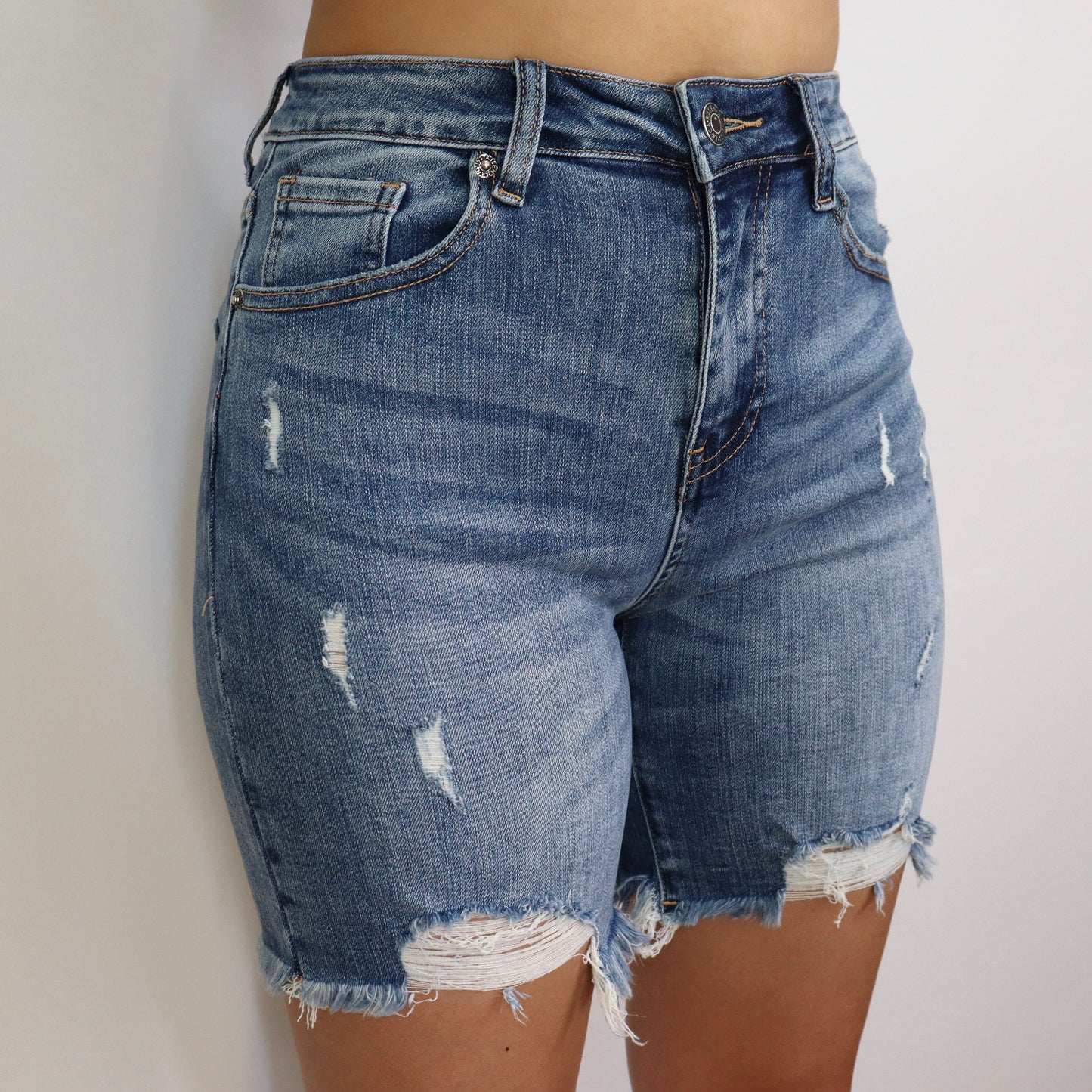 High Rise Distressed Shorts